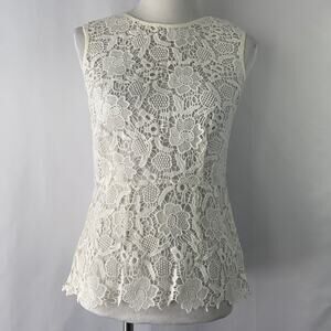 Cabi Women's White Lace Sleeveless Full Back Exposed Zipper Summer Top Size XS